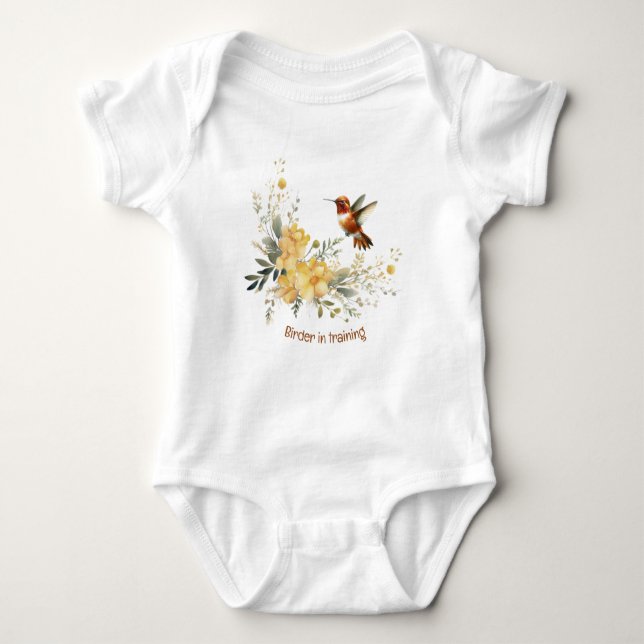 Cute Watercolor Hummingbird Fun Quote Birder Baby Bodysuit (Front)