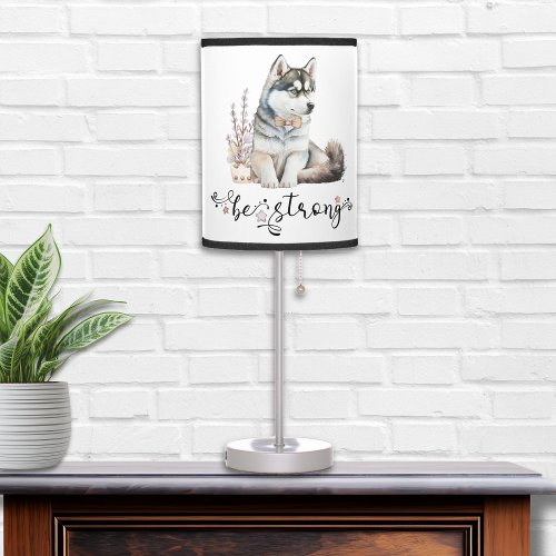 Cute Watercolor Husky be strong calligraphy Table Lamp