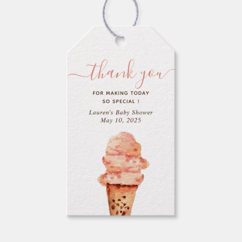 Cute watercolor Ice Cream Baby shower Thank you Gift Tags