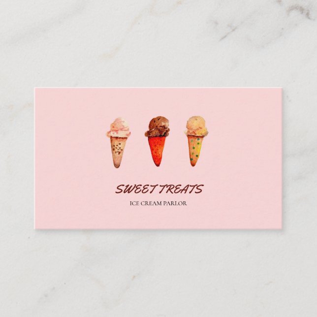 Cute Watercolor Ice Cream Parlor Business Card (Front)
