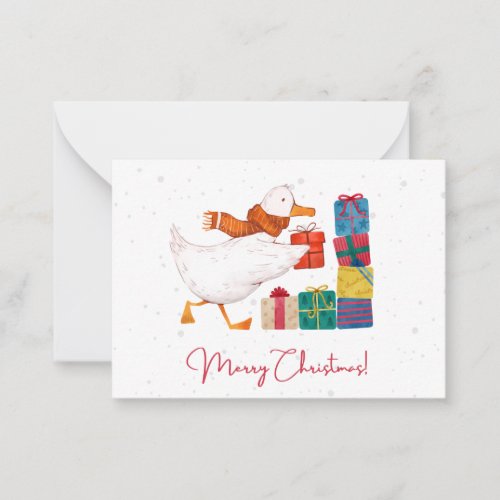 Cute Watercolor Illustrated Goose Christmas  Note Card