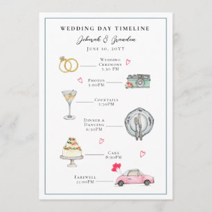 Cute Watercolor Illustrated wedding day Program