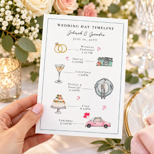Cute Watercolor Illustrated wedding day Program