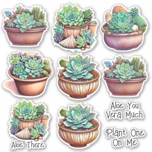 Cute Watercolor Illustration Aloe Vera and Puns Sticker