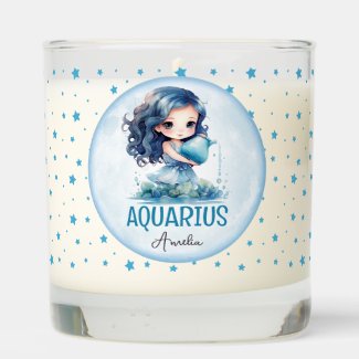 Cute Watercolor Illustration Aquarius Zodiac Name