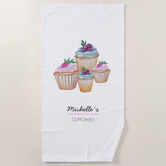 Cute Watercolor illustration in pink Beach Towel (Front)