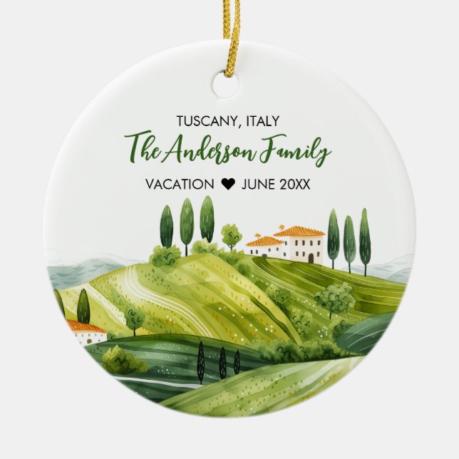 Cute Watercolor Illustration of Tuscany Italy Ceramic Ornament (Front)