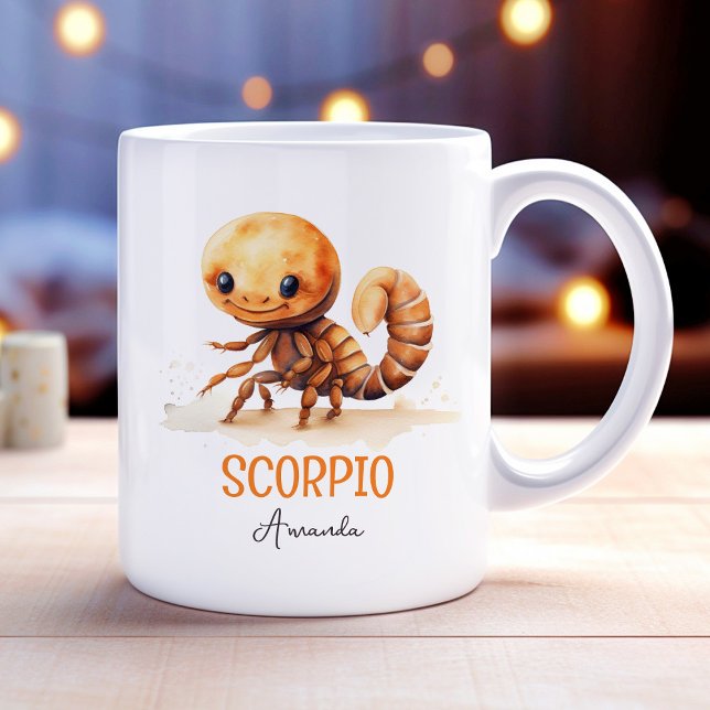 Cute Watercolor Illustration Scorpio Zodiac Name Coffee Mug (Cute Watercolor Illustration Scorpio Zodiac Name Coffee Mug)