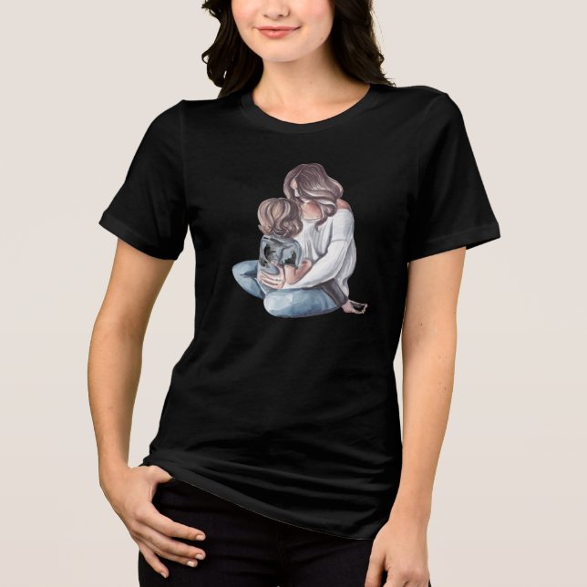 Cute Watercolor In mom's laps Tri-Blend Shirt (Front)