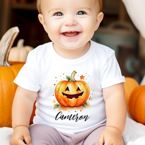 Cute watercolor Jack o lantern Halloween Baby T_Shirt