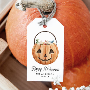 Cute Watercolor Jack-O-Lantern Halloween Gift Tags