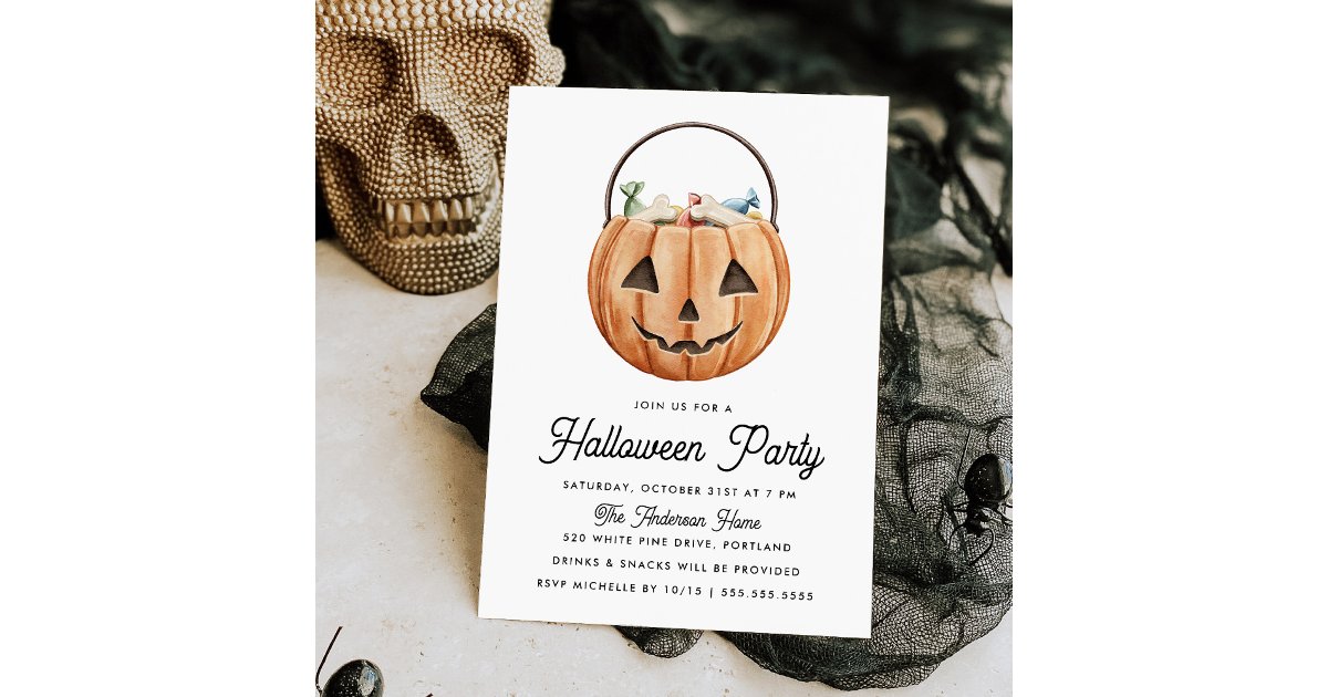 Cute Watercolor Jack-O-Lantern Halloween Party Invitation | Zazzle