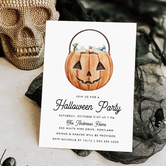 Cute Watercolor Jack-O-Lantern Halloween Party Invitation (Creator Uploaded)