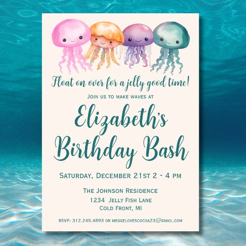 Cute Watercolor Jellyfish Under the Sea Birthday Invitation