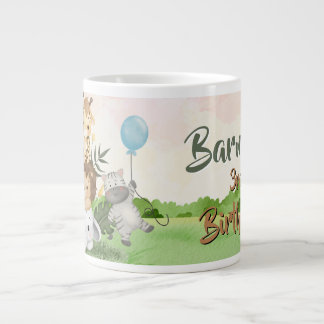 Cute Watercolor Jungle Animals Birthday Custom Nam Giant Coffee Mug