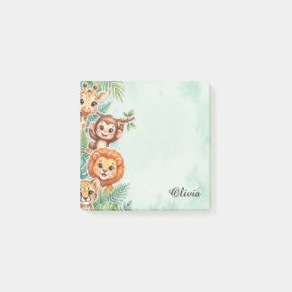 Cute Watercolor Jungle Friends Custom Sticky Notes