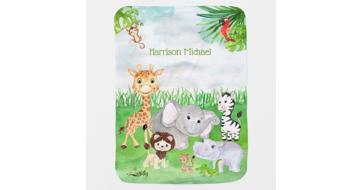 Cute Watercolor Jungle Safari Animals Modern Baby Blanket | Zazzle