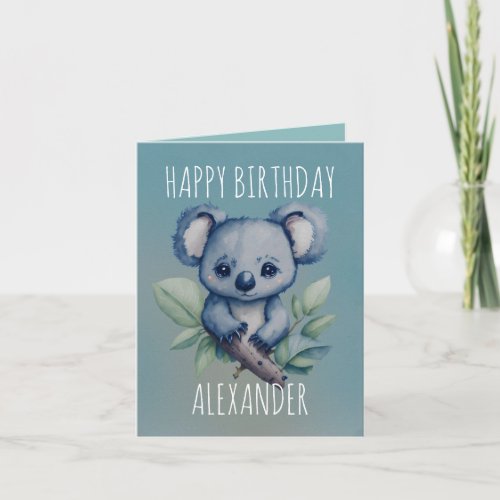 Cute watercolor Kawaii Koala folded birthday Card