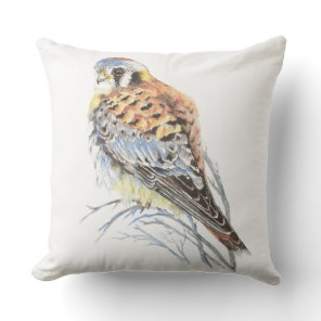 Cute Watercolor Kestrel Sparrow Hawk Bird Outdoor Pillow