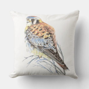 Cute Watercolor Kestrel Sparrow Hawk Bird Outdoor Pillow