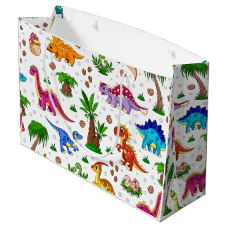 Cute Watercolor Kids' Birthday Dinosaur Large Gift Bag