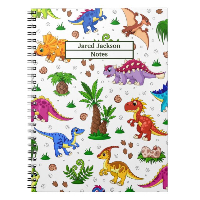 Cute Watercolor Kids' Pattern Dinosaur Notebook (Front)