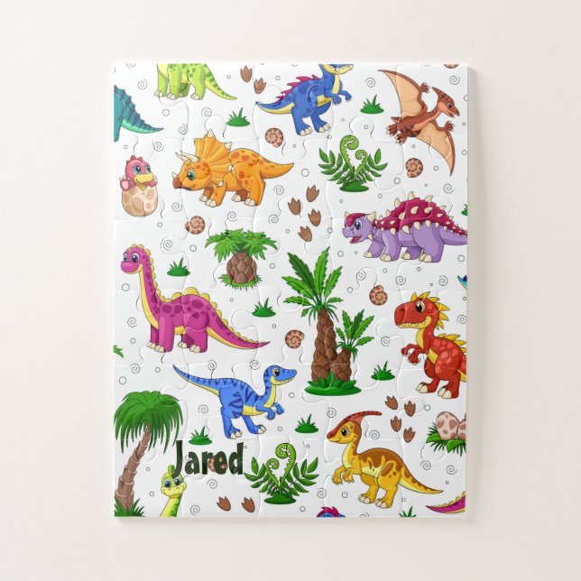 Cute Watercolor Kids' Playful Dinosaur Wildlife Jigsaw Puzzle (Vertical)