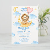 Cute Watercolor King Lion Blue Pink Invitation (Standing Front)