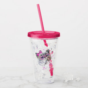 Cute Watercolor Kitten Acrylic Tumbler