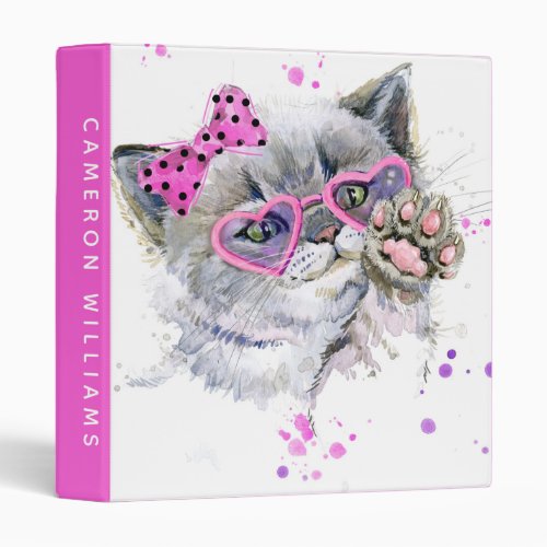 Cute Watercolor Kitten  Add Your Name 3 Ring Binder