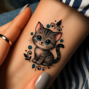 Cute Watercolor Kitten Adorable Cat Kawaii Animal Temporary Tattoos