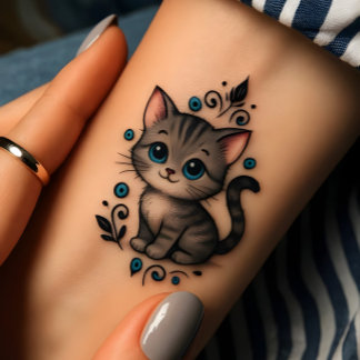Cute Watercolor Kitten Adorable Cat Kawaii Animal Temporary Tattoos