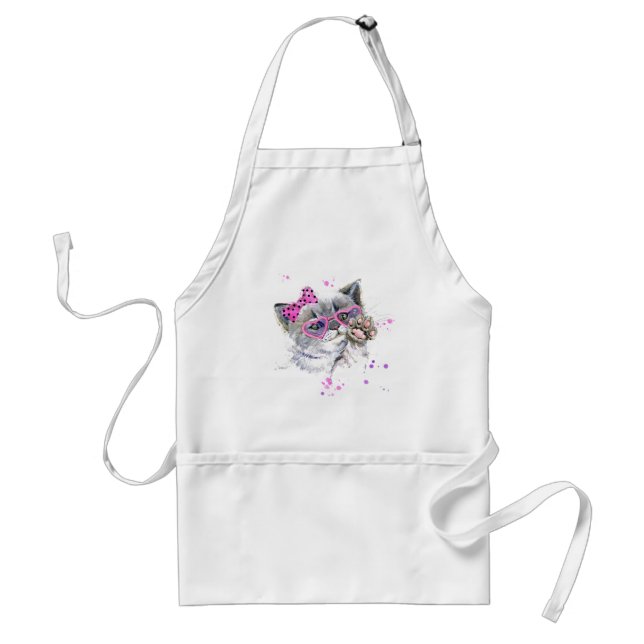 Cute Watercolor Kitten Adult Apron (Front)