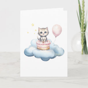 Cute watercolor Kitten Birthday Card