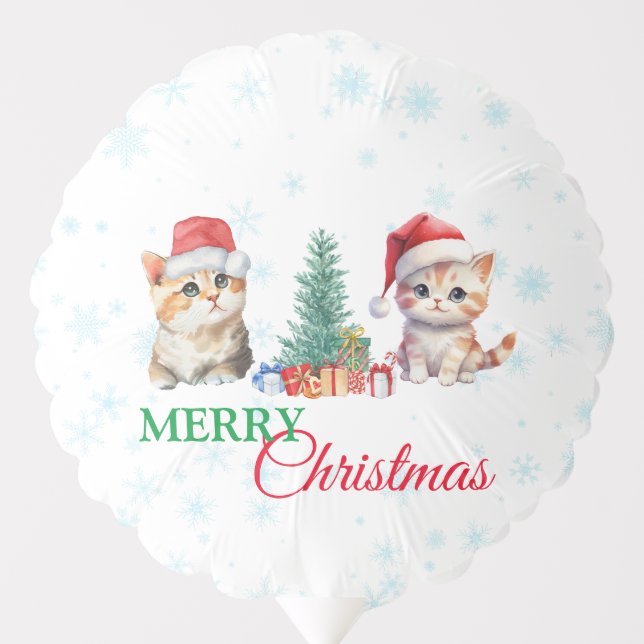 Cute Watercolor kitten cat Santa Christmas party C Balloon (Front)