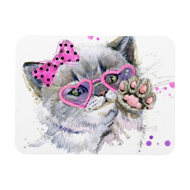 Cute Watercolor Kitten Magnet (Horizontal)