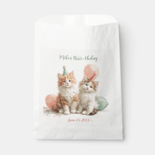 Cute Watercolor Kitten Pawty Cat Birthday Favor Bag