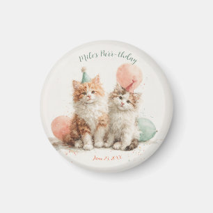 Cute Watercolor Kitten Pawty Cat Birthday Magnet