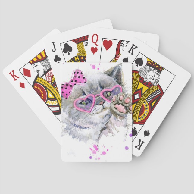 Cute Watercolor Kitten Poker Cards (Back)