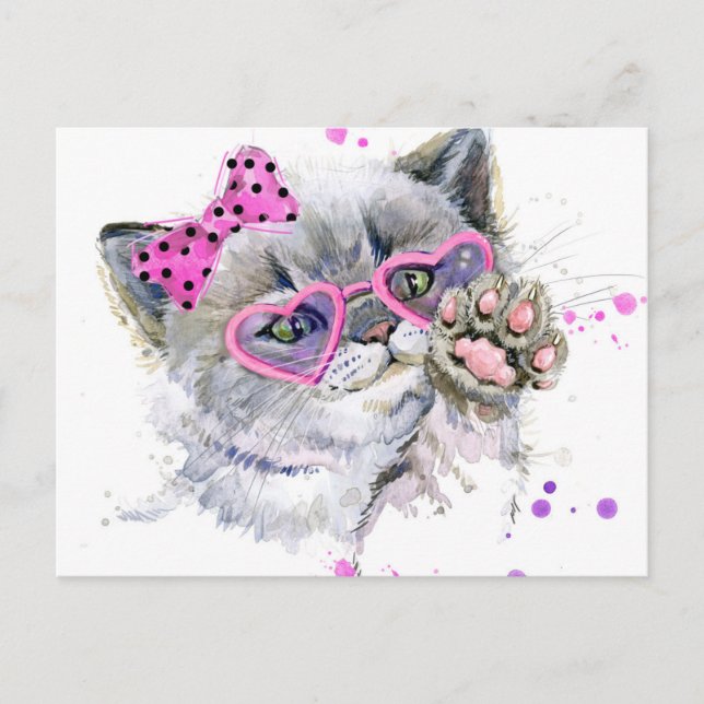 Cute Watercolor Kitten Postcard (Front)