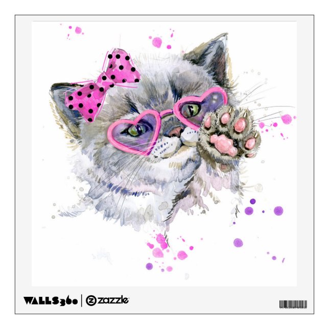 Cute Watercolor Kitten Wall Decal (Front)
