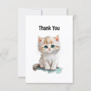 Cute Watercolor Kitten with Blue Eyes Blank Thank You Card