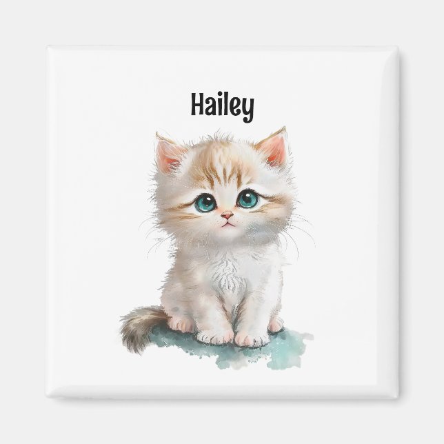 Cute Watercolor Kitten with Blue Eyes Magnet (Front)
