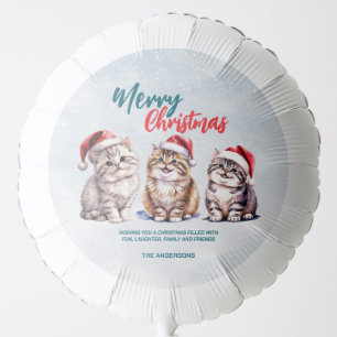 Cute watercolor kitty cat Santa  Merry Christmas  Balloon