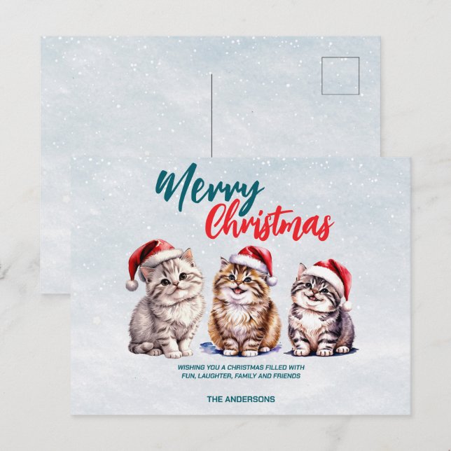 Cute watercolor kitty cat Santa  Merry Christmas  Holiday Postcard (Front/Back)