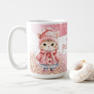 Cute Watercolor Kitty Cat Winter Coat Coffee Mug