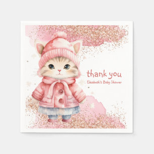 Cute Watercolor Kitty Cat Winter Coat Party Napkins