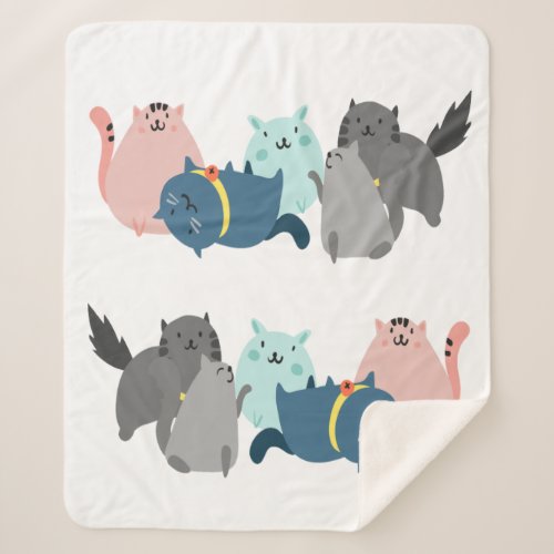 Cute Watercolor Kitty Cats Kittens Animal Pets Sherpa Blanket