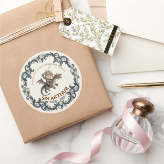 Cute Watercolor Knight Castle Boys First Birthday Classic Round Sticker