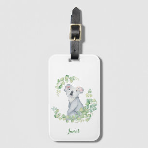 Cute Watercolor Koala and Eucalyptus Leaves Luggage Tag